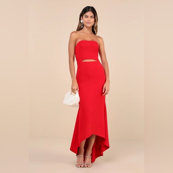 Lulus Dresses & Skirts - Lulus Gorgeous Existence Red Strapless Cutout High-Low Maxi Dress